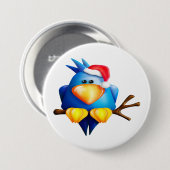 Badge Rond 7,6 Cm Oiseau Dans Un Chapeau De Père Noël (Devant & derrière)