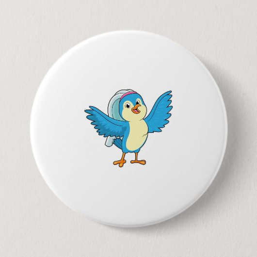 Badge Rond 7,6 Cm Oiseau en mariée avec Voile (Devant)