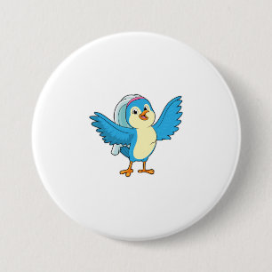 Badge Rond 7,6 Cm Oiseau en mariée avec Voile