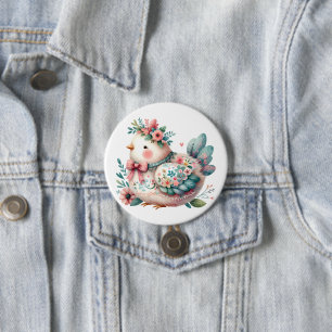 Badge Rond 7,6 Cm Oiseau Folklorique Floral au Charme Bohème Pastel