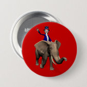 Badge Rond 7,6 Cm Oncle Sam Riding On Elephant (Devant & derrière)