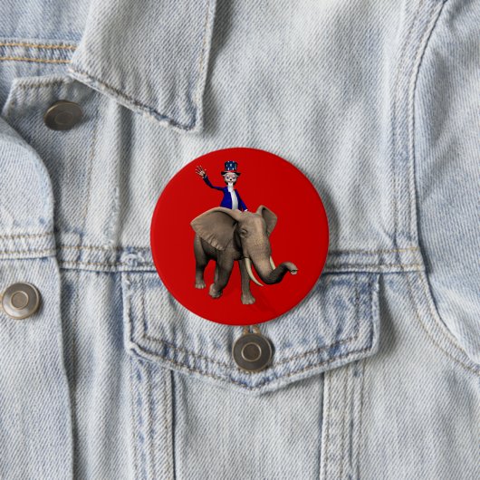 Badge Rond 7,6 Cm Oncle Sam Riding On Elephant (En situation)