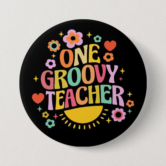 Badge Rond 7,6 Cm One groovy teacher (Devant)