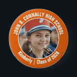 Badge Rond 7,6 Cm Orange Marching Band Photo High School Spirit<br><div class="desc">Ce cool customisé au lycée marching band photo comporte une typographie blanche du nom de votre équipe et du joueur sur un bouton orange. Personnalisez avec la photo de votre élève et l'année de classe comme un parent fier. Un père et une mère peuvent porter ces boutons à la compétition...</div>