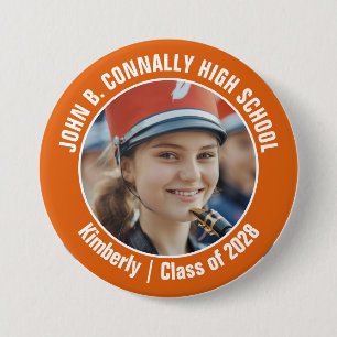 Badge Rond 7,6 Cm Orange Marching Band Photo High School Spirit