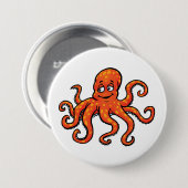 Badge Rond 7,6 Cm Orange Octopus Cartoon Ocean Sea Creature (Devant & derrière)