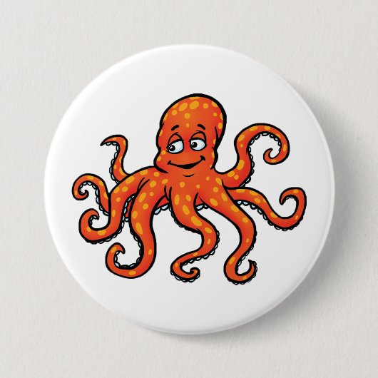 Badge Rond 7,6 Cm Orange Octopus Cartoon Ocean Sea Creature (Devant)