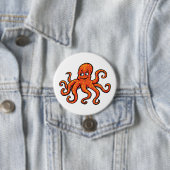 Badge Rond 7,6 Cm Orange Octopus Cartoon Ocean Sea Creature (En situation)