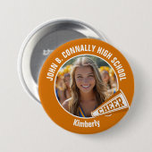 Badge Rond 7,6 Cm Orange Pom-pom girl Photo Lycée Grand Esprit (Devant & derrière)