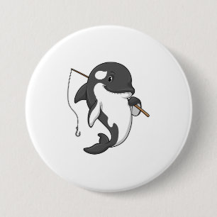Badge Rond 7,6 Cm Orca comme Fisher avec une barre de pêche