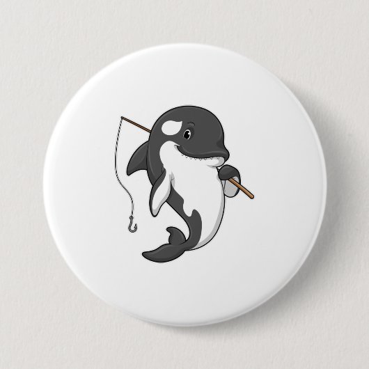 Badge Rond 7,6 Cm Orca comme Fisher avec une barre de pêche (Devant)