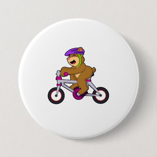 Badge Rond 7,6 Cm Ours avec vélo et casque (Devant)