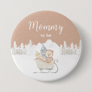 Badge Rond 7,6 Cm Ours Brun Luge D'Hiver Maman En Route