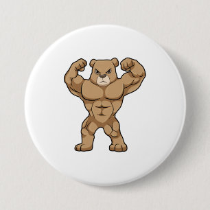 Badge Rond 7,6 Cm Ours comme Bodybuilder avec de grands Muscles