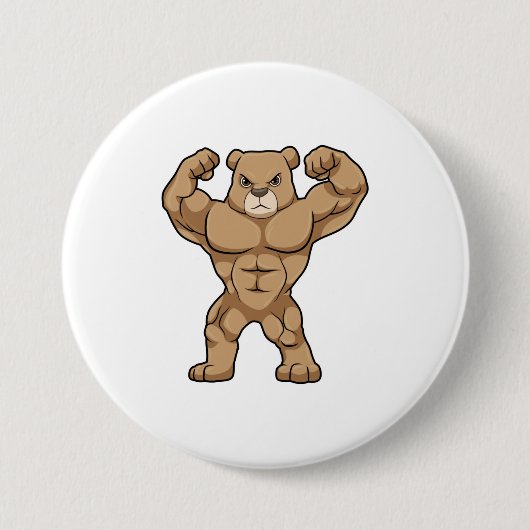 Badge Rond 7,6 Cm Ours comme Bodybuilder avec de grands Muscles (Devant)