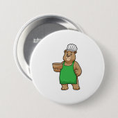 Badge Rond 7,6 Cm Ours comme cuire avec tablier de Cuisine et Bowl (Devant & derrière)