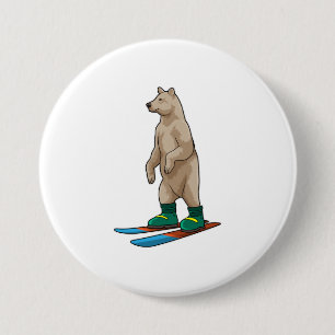 Badge Rond 7,6 Cm Ours comme skieur avec ski