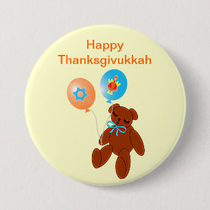 Badge Rond 7,6 Cm Ours de nounours de Thanksgivukkah avec le bouton