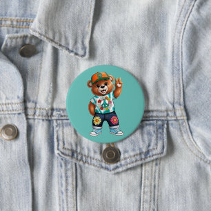 Badge Rond 7,6 Cm Ours en peluche avec tenue paisible décontractée 1