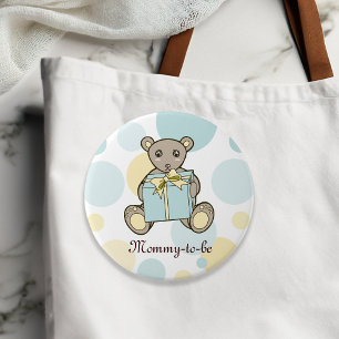 Badge Rond 7,6 Cm Ours en peluche bleu et jaune Baby Shower Maman à