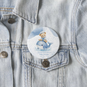 Badge Rond 7,6 Cm Ours en peluche bleu sur une douche de bébé garçon