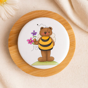 Badge Rond 7,6 Cm Ours habillé en Bumblebee avec Fleurs