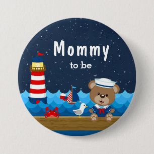 Badge Rond 7,6 Cm Ours marin garçon rouge et marine future maman