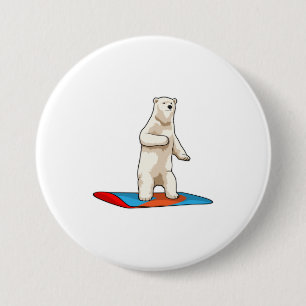 Badge Rond 7,6 Cm Ours polaire en Snowboardeur avec Snowboard