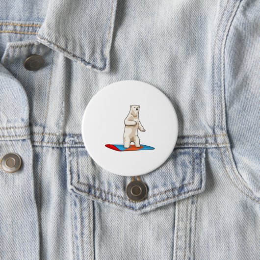Badge Rond 7,6 Cm Ours polaire en Snowboardeur avec Snowboard (En situation)