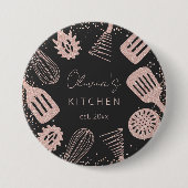 Badge Rond 7,6 Cm Outils de Cuisine de Parties scintillant d'or Rose (Devant)