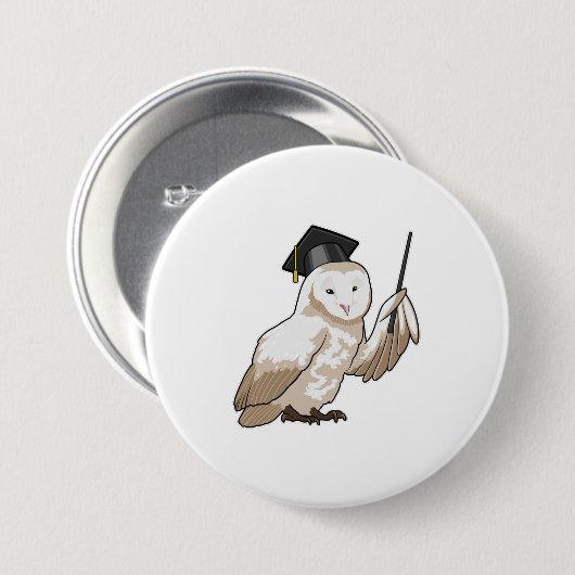 Badge Rond 7,6 Cm Owl as Teacher with Pointer (Devant & derrière)