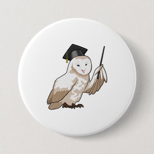 Badge Rond 7,6 Cm Owl as Teacher with Pointer (Devant)