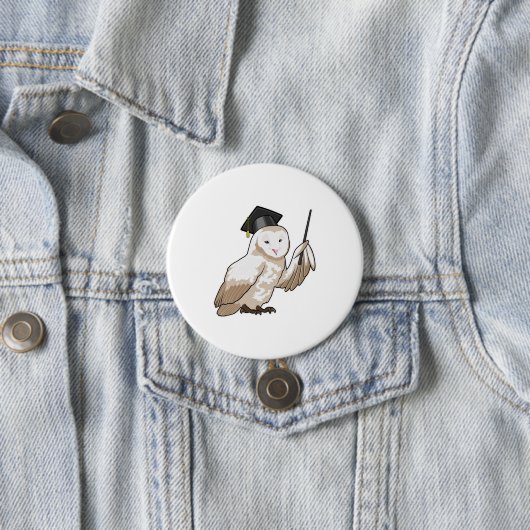 Badge Rond 7,6 Cm Owl as Teacher with Pointer (En situation)
