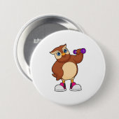 Badge Rond 7,6 Cm Owl Fitness Dumbbell (Devant & derrière)