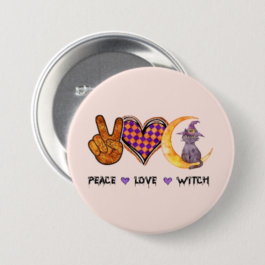 Badge Rond 7,6 Cm Paix, Amour, Sorcière (Devant & derrière)