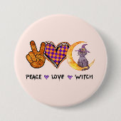 Badge Rond 7,6 Cm Paix, Amour, Sorcière (Devant)