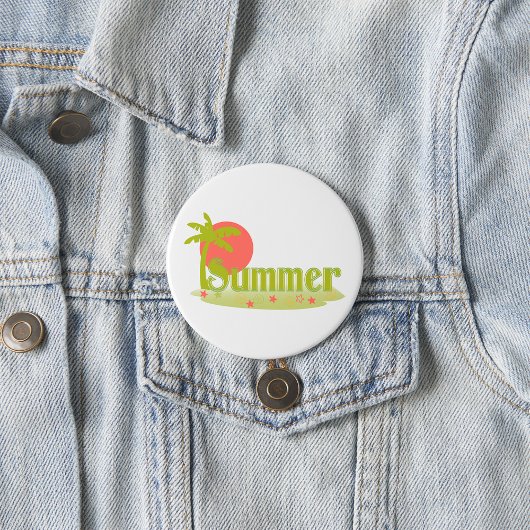 Badge Rond 7,6 Cm Palm Tree été avec soleil et plage