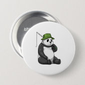 Badge Rond 7,6 Cm Panda à la pêche avec canne à pêche (Devant & derrière)