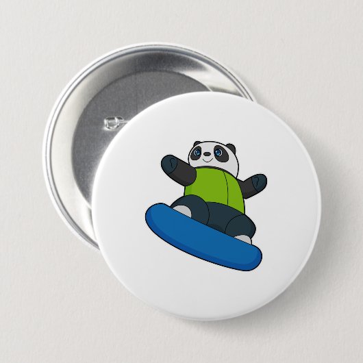Badge Rond 7,6 Cm Panda a Snowboarder (Devant & derrière)