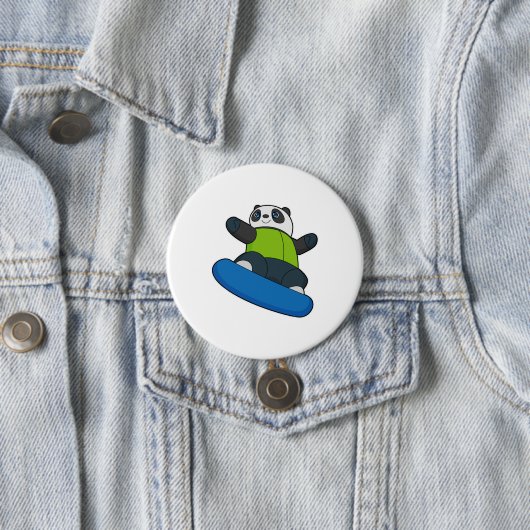 Badge Rond 7,6 Cm Panda a Snowboarder (En situation)