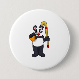 Badge Rond 7,6 Cm Panda at hockey with hockey bat