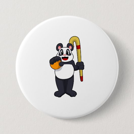 Badge Rond 7,6 Cm Panda at hockey with hockey bat (Devant)