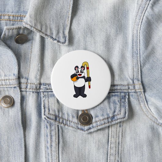 Badge Rond 7,6 Cm Panda at hockey with hockey bat (En situation)