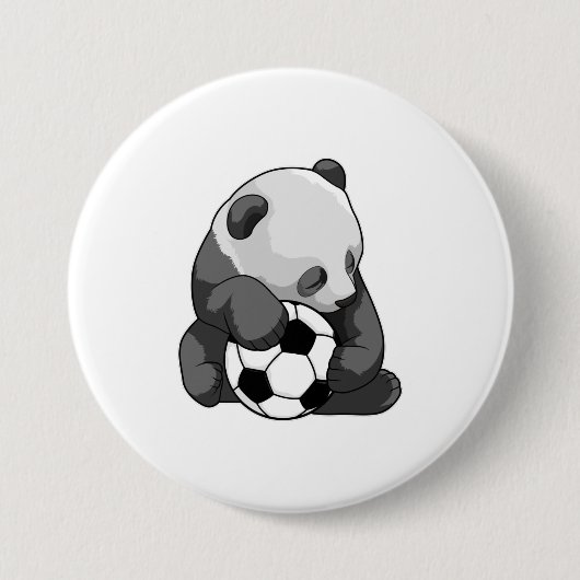 Badge Rond 7,6 Cm Panda avec balle de football (Devant)