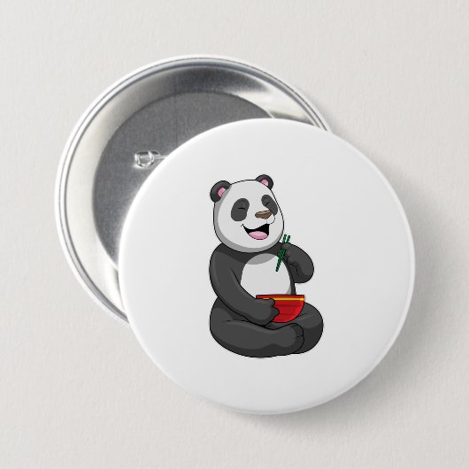 Badge Rond 7,6 Cm Panda avec Bowl Ramen (Devant & derrière)