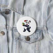 Badge Rond 7,6 Cm Panda avec fleur de bambou (En situation)
