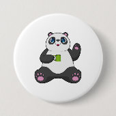Badge Rond 7,6 Cm Panda avec tasse de café (Devant)