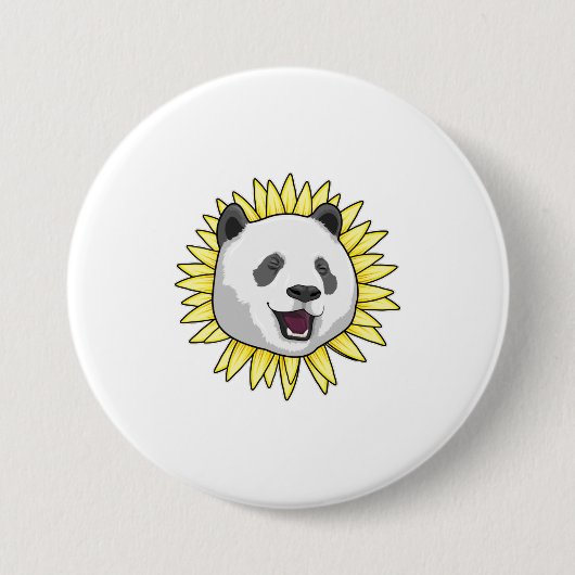 Badge Rond 7,6 Cm Panda avec tournesol (Devant)