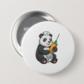 Badge Rond 7,6 Cm Panda comme infirmière avec seringue (Devant & derrière)