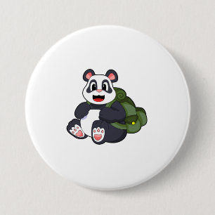 Badge Rond 7,6 Cm Panda comme randonneur avec sac à dos